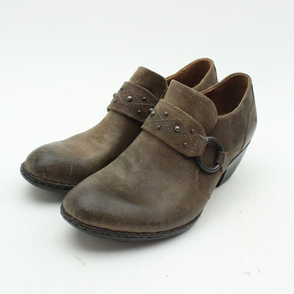 Born Brown Leather Studded Harness Side Zip Ankle Booties - Picture 4 of 11